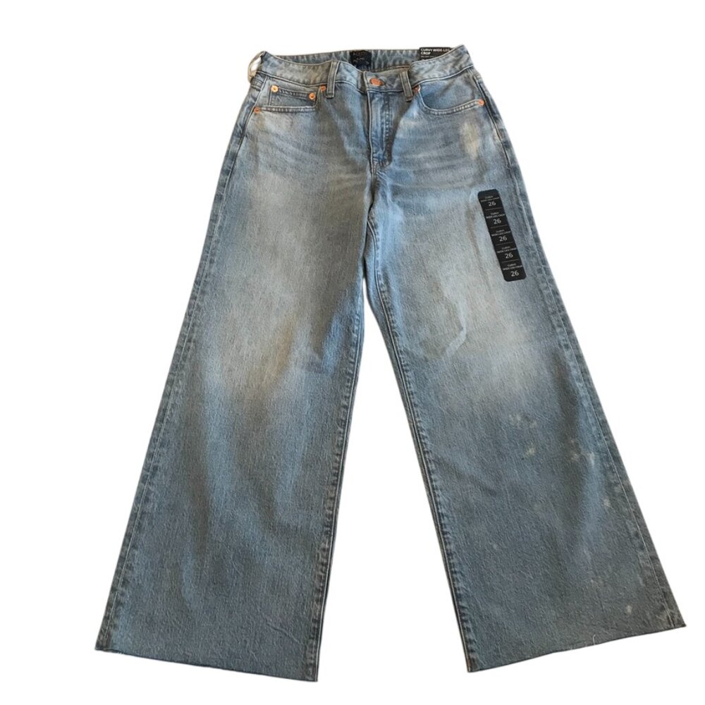 J CREW Factory FLAWED Curvy wide-leg cropped jean in all-day stretch sz 26 CG420